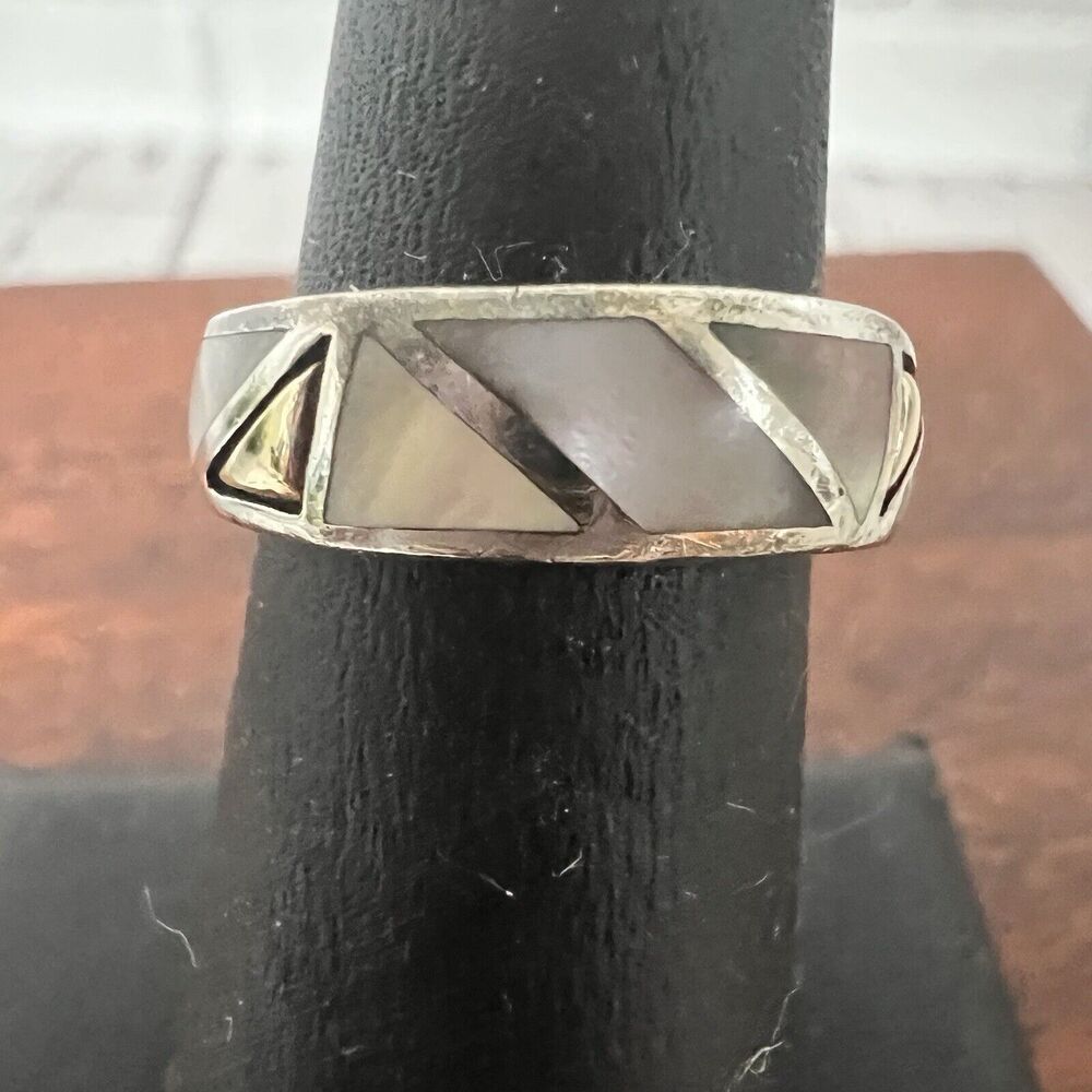 Size 6 Ring Mother Of Pearl Eric Grossbardt Sterling Silver 925 + 18k Gold